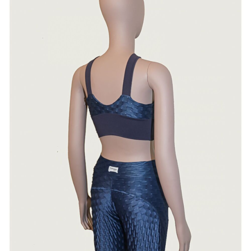 Navy Blue Textured Activewear Set Small Sports Bra & Leggings - Picture 5 of 6